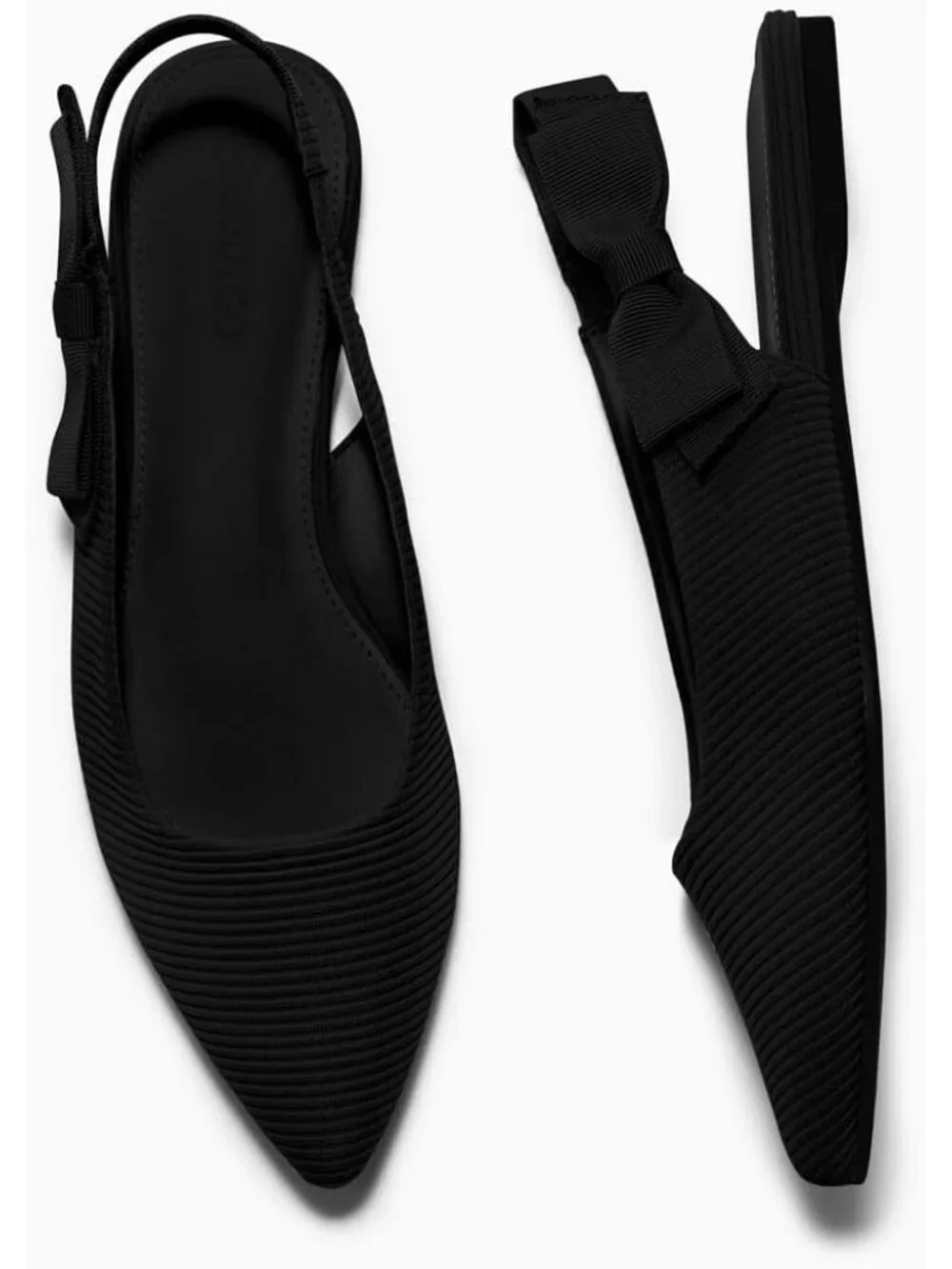 Women's Black Slingback Flats Bow Pointed Closed Toe Slip on Work Party Shoes